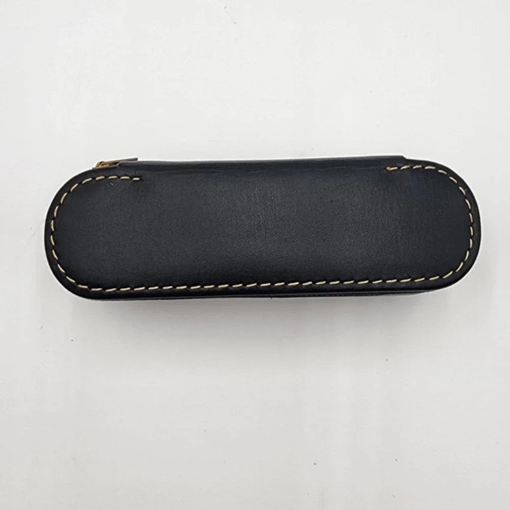 Vintage Swank Black Leather Shoeshine Brush Zip‎ Around Top Men Travel Groom Kit